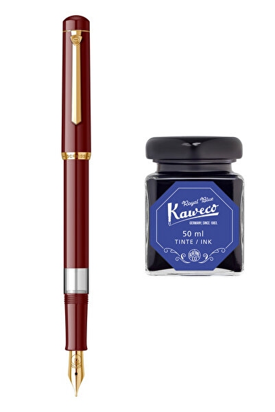 Kaweco Scrikss Pistonlu Bordo Dolma Kalem + 50 ml Mavi Şişe Mürekkep (Wiz Des...