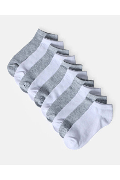 REDTAG Women White And Grey 10 Pack Ankle Socks