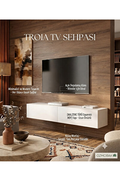 ozmobak Troia Duvara Monte Tv Ünitesi - Minimalist Modern Tasarım - Dayanıklı...