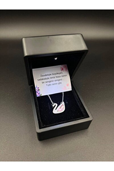 Sepetten Eve Işıklı Hediye Kutulu Kadın Pembe Zarif Kuğulu Pink Swan Taşlı Gü...