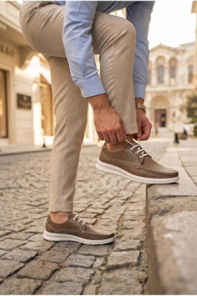 Mehmet Mete 42595 Soft Lightweight Lace-Up Nubuck Genuine Leather Men's Shoes