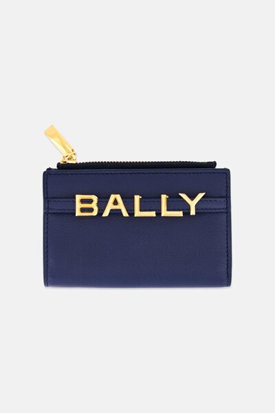 Bally محفظة نسائية قابلة للطي بشعار العلامة التجارية، لون كحلي