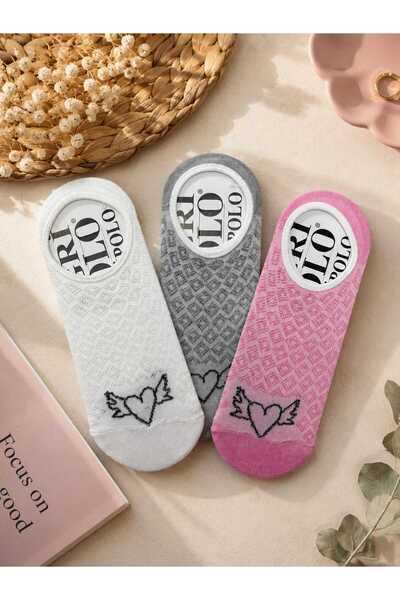 your trend socks 12 Çift Kadın Babet Çorap Kokusuz, Terletmeyen Pamuklu Çorap - Yazlık - Karışık Renk/Desen