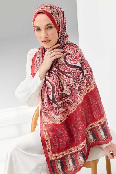 Silk Home شال تينسل مونار أحمر بوهيمي