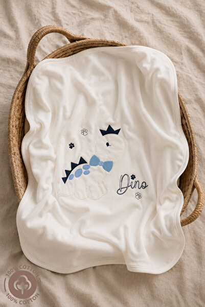 Miniel Unisex Baby Dino Embroidered 90x80 Cm Double Layer Cotton Combed Baby ...