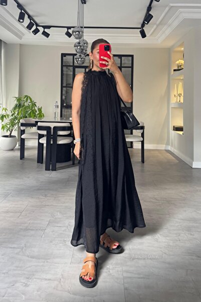 ELMASSTİL HALTER YAKA DANTEL DETAYLI ELBİSE/3438