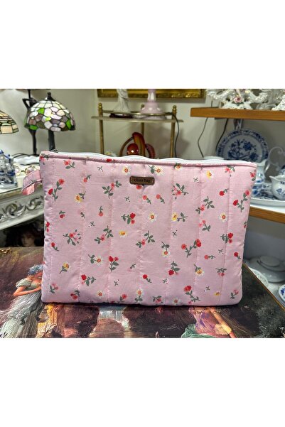 Elisss Design Pembe Çiçek Desenli Macbook Ipad Tablet Laptop Taşıma Çantası D...