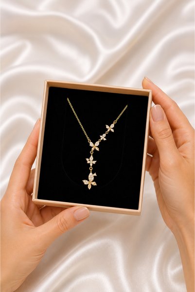 RAWEZON Gift Concept Boxed Bag Gold Color Steel Zircon Stone Butterfly Pendant Necklace - Gift for a Woman or a Lover