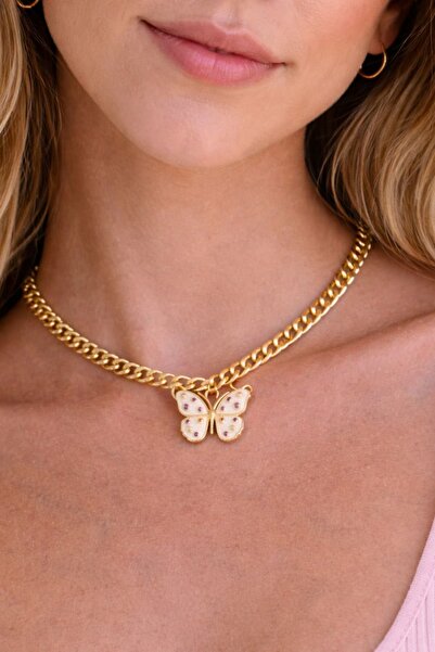 yb yağmur butik Butterfly Detailed Chain Necklace
