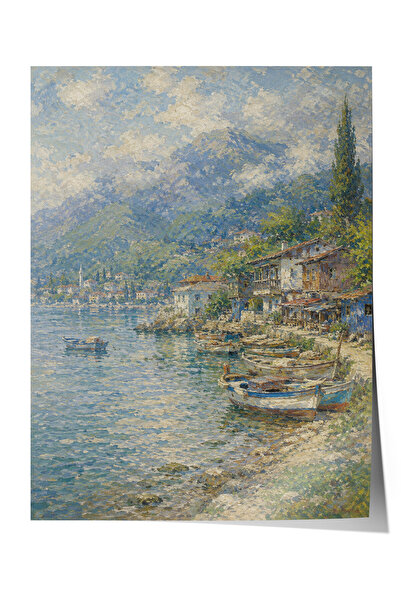 Zestia Poster inspirat de Monet cu satul din Marea Neagră, peisaj impresionis...