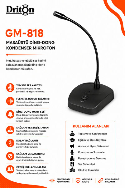 DRİTON GM-818 MASAÜSTÜ DİNG-DONG KÜRSÜ KONDENSER MİKROFON