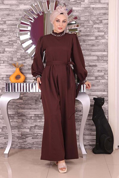 Missvalle Pearl Detailed Jumpsuit Dress Brown 19152