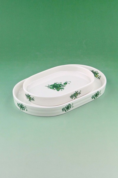 Bursa Porselen Dekor Flowers Green 2 Size Porcelain Boat Plate