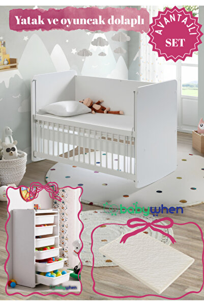 Babywhen Bebek Beşiği Park Yatak Beyaz Oyuncak Dolaplı Avantajlı Set Anne Yan...