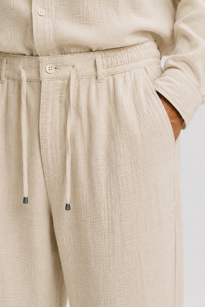 Etikmen Cream Regular Fit Muslin Trousers