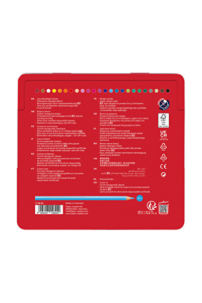 Faber Castell Boya Kalemi 24'lü , Metal Kutu,Yumuşak Mineli,Parlak Canlı Renkler