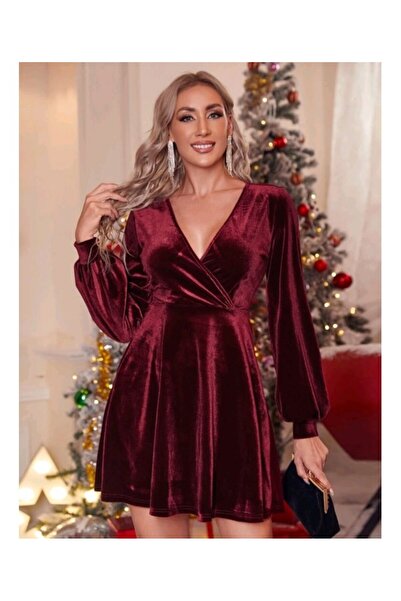 Voguet Rochie din catifea bordo în linie A