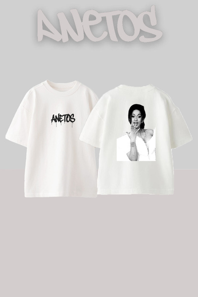 Anetos Cardi B_69 Σχέδιο με στάμπα Oversize Λευκό T-Shirt