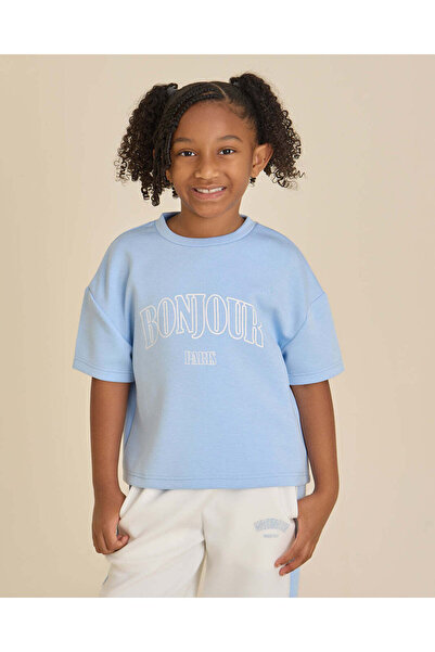 REDTAG Girls Blue New York HD Print T-shirt
