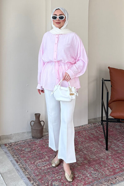Tesettür Diyarı Πουκάμισο Oversize από ύφασμα Mery Jacquard Tulle Modal - Ροζ...