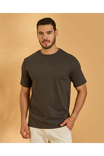 REDTAG Men Charcoal Jacquard T-Shirt