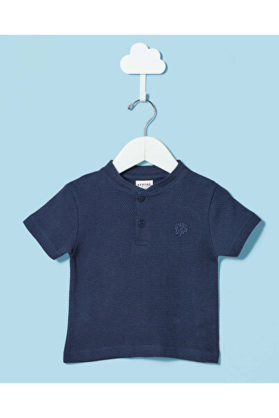 REDTAG Men Navy Henley Popcorn T-Shirt