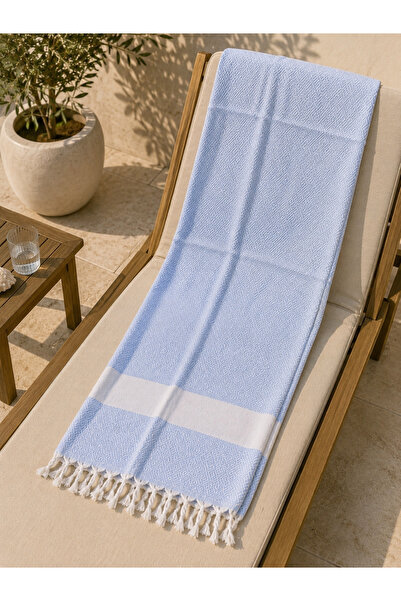 %100 Pamuk El Dokuması Peştemal | Plaj, Banyo, Hamam ve Spa Havlusu | 90x180 cm | Bebe Mavisi