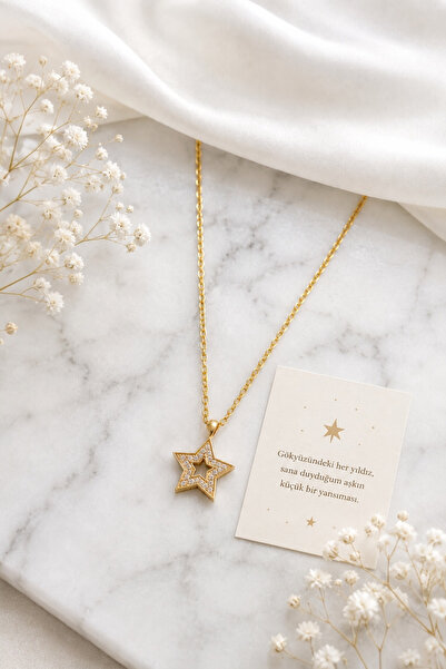 TAKIPORT Star Figured Zircon Stone Gold Color Minimal Women's Necklace