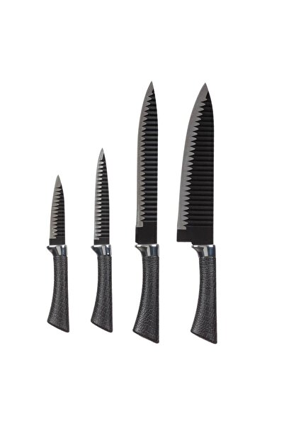 Z Store Set de 4 cuțite din oțel inoxidabil negru și argintiu