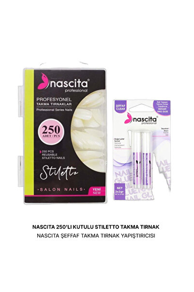 nascita 250'li Kutulu Stiletto Takma Tırnak Şeffaf Takma Tırnak Yapıştırıcısı