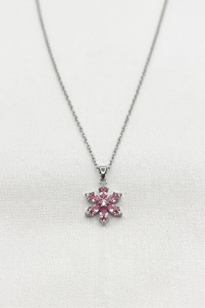 özgül takı ve tasarım Lotus Flower Model Pink Stone Silver Color Stainless St...
