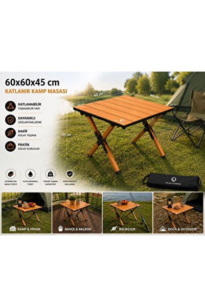 AslanCamping 60x60x45 cm Katlanır Kamp ve Piknik Masası – Hafif, Dayanıklı ve...