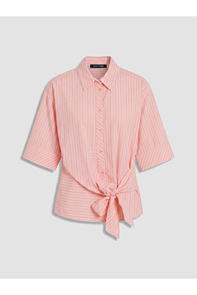LC Waikiki Pembe Beli Bağlamalı Çizgili Kadın Gömlek