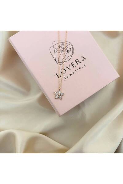 Lovera Jewellery 925 Ayar Gümüş Sertifikalı Rose Renk Zirkon Taşlı Yıldız Kolye