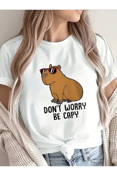 STITCHLY تي شيرت نسائي بأكمام قصيرة يتميز بتصميم كابيبارا رائع، مع عبارة "لا ...