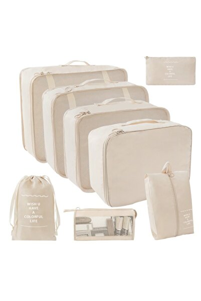 Choice4 8PCS Beige 7/8/9-piece Set Travel Storage Bags,Digital Toiletries Sho...