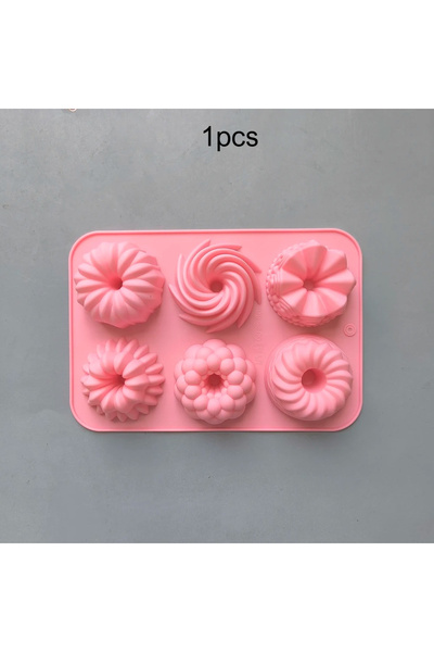 choice2 1pc pink DIY Multicolor Silicone Donut Baking Mold 6 Cavity Flower Sw...