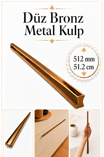 Badem10 Özen 512 mm 51,2 cm Düz Bronz Metal Mobilya Kulpu Uzun Çekmece Dolap ...