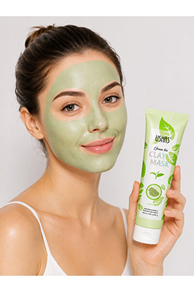 Ushas Green Tea Clay Mask 80 g, Mască Facială cu Argilă și Ceai Verde, Curăța...