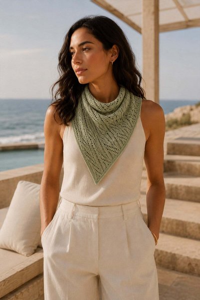 Ferraro Çağla Green Openwork Cotton Viscose Women's Knitwear Bandana