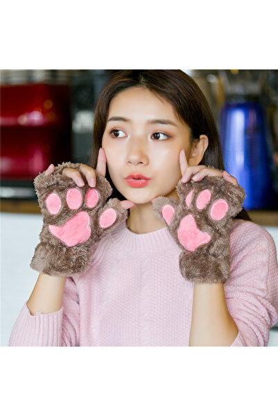 Choice5 One Size Khaki Lovely Plush Cat Claw Paw Gloves Plush Mittens Warm So...