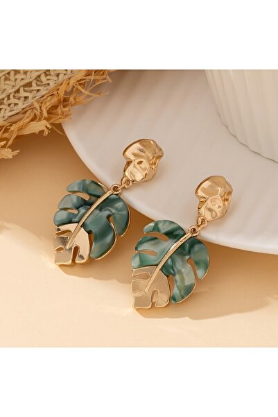Choice WB4395-1 Elegant Charm Hollow Out Green Leaf Drop Earrings Ethnic Gold...