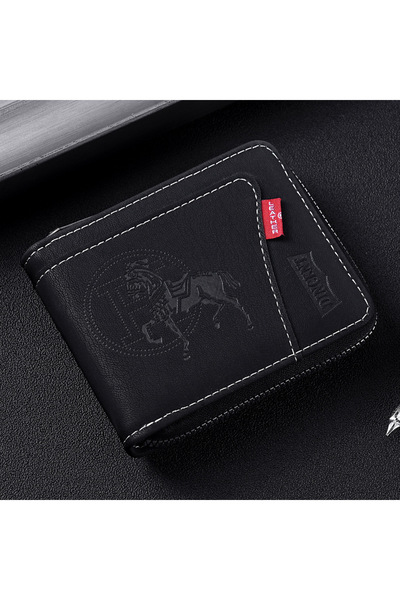 choice2 black Trendy Splicing Fashion PU Retro Wax Oil Leather Short Style Me...