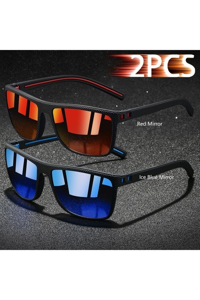 Choice5 نظارات شمسية كلاسيكية مربعة الشكل من RedMirror-IceBlue، قطعتان، للرجا...
