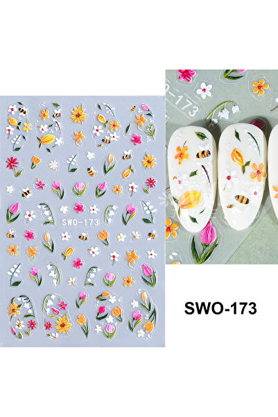 Choice1 SWO-173 SWEET TREND-1/2pcs Flowers Nail Stickers Decals Bees Tulips W...