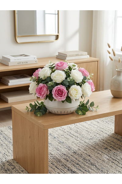 moysahsap party&ahşap Luxury Pink-White Model Potted Rose Arrangement Artific...