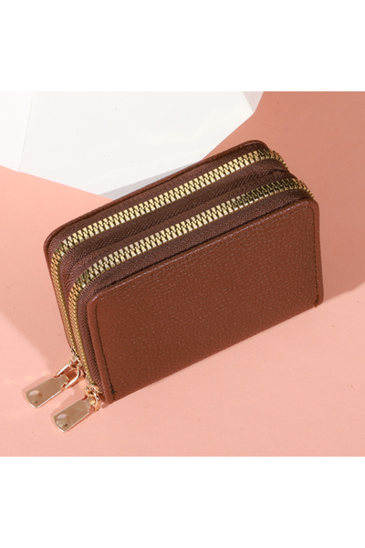 Choice1 brown Women Zipper Short Style Purse LycheePattern Fashion Large Capa...