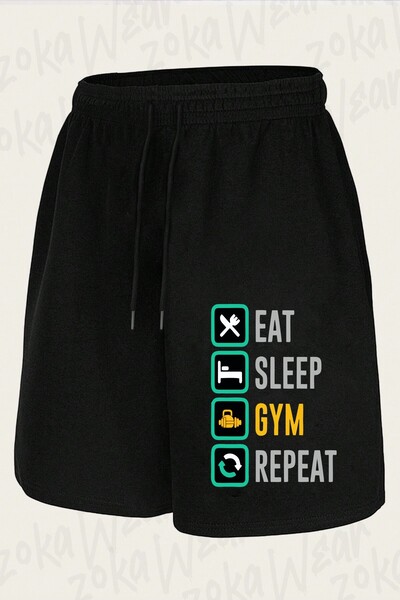 ZOKAWEAR شورت مطبوع بتصميم Gym Eat Sleep Repeat للجنسين