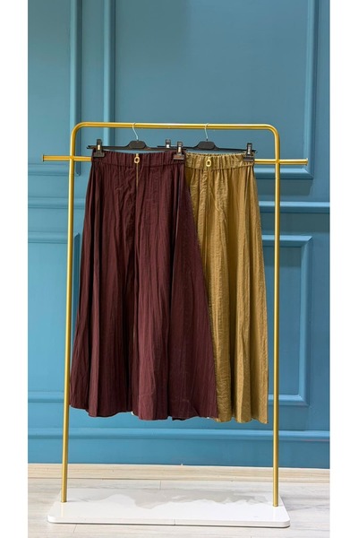 Sentez 5490 Zippered Wrinkled Skirt Khaki