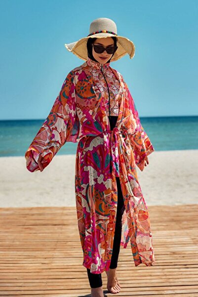 REMSA YENİ Tesettür Mayo Üzerine Tek Kaftan Kimono Pareo RP034 Festival